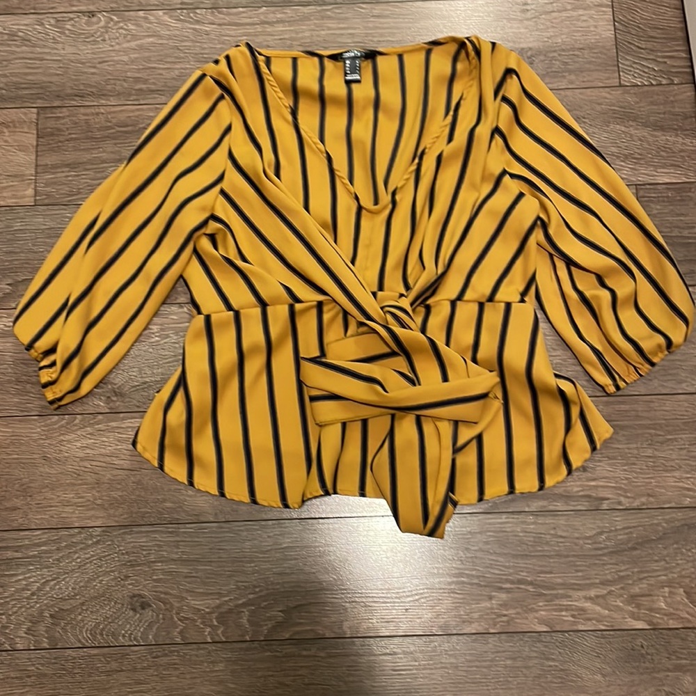 Mustard Striped Front Tie Blouse - NWOT